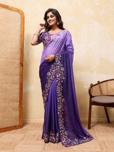 Sari de Diseño con Bordado Floral para Mujer, Sari de Georgette Suave para Fiestas y Bodas con Blusa a Juego, Venta al Por Mayor - Product Image 1