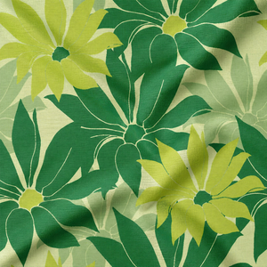 Tela de Algodón Orgánico Transpirable Color Verde Azulado Hibisco Tropical, Estampado Digital Floral Acuarela, Oasis Esmeralda, Ligera - Product Image 5