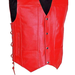 <b>Men's</b> <b>Red</b> PU Leather <b>Vest</b> Moto Biker Style V-Neck Button Closure Solid Color Autumn Outer Wear Regular Fit - Product Image 4