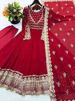 Gaun Anarkali Putih Elegan Bordir Rumbai untuk Wanita, Baju Pernikahan Tradisional, Potongan Slim Fit, Bahan Georgette Anti Kusut, India