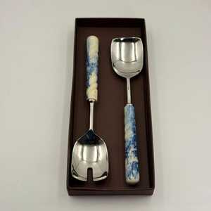 Trending Style Resin Handle Premium Salad Server Spoon and Fork Metal Flatware in Stainless Steel Salad Server Spoon and Fork - Product Image 6