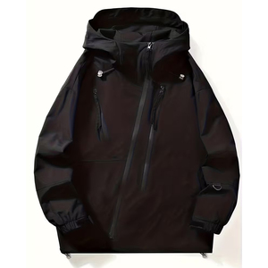 Unisex Lightweight Hooded Windproof <b>Jacket</b> Full-Zip Waterproof Casual Polyester Coat Zippered Pockets Spring Autumn Outerwear - Product Image 2