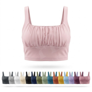 Fashion Party Whole Sale Custom Style Sports Bra Push Up <b>Padded</b> Yoga Fitness Crop Top Breathable Stretch Ruffle Front Sports Bra - Product Image 1