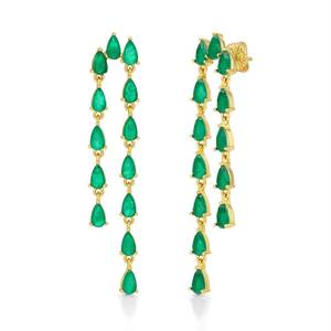 Women's 925 Sterling <b>Silver</b> Emerald Drop <b>Earrings</b> Pear Cut Claw Setting 18K Gold Plated Classic Wedding Jewelry - Product Image 4