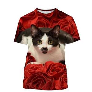 Camiseta de Verano Casual para Hombre, con Estampado 3D, Cuello Redondo, Manga Corta, Talla Grande, Transpirable, con Diseño de Gato y Flores, Estilo Natural - Product Image 4