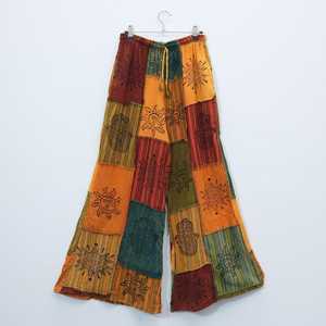 Pantalon large à taille haute en patchwork avec cordon de serrage et poches, style bohème, coton écologique, style été - Product Image 4