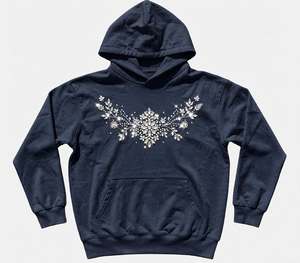 Custom Unisex Navy Blue Heavyweight Fleece Pullover Hoodie Hand Embellished Sparkling Rhinestone <b>Heart</b> Pattern Polyester/Cotton - Product Image 1