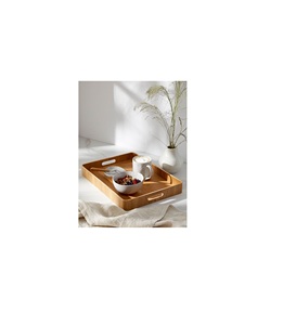 Plateau de service en bois massif fait à la main, plateau de petit-déjeuner avec poignées latérales pour café, thé, collations, décoration de table à manger - Product Image 6