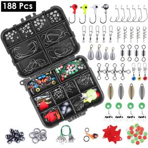 Kit d'accessoires de pêche portable 188 pièces comprenant des hameçons, des plombs et des leurres cuillères - pour les activités de plein air et les sports nautiques - Product Image 1