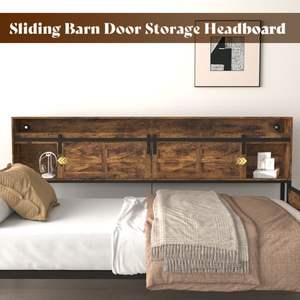 Double lit de jour gigogne porte de grange coulissante tête de lit rustique marron ferme Style lumière LED Station de charge pour chambre chambre chambre d'amis - Product Image 6
