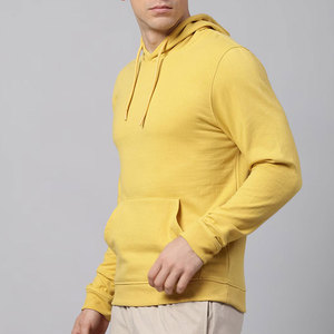 Sweat-shirt à capuche jaune pour homme, coupe classique, tricoté, couleur unie, décontracté, pour l'été, 100% coton biologique, molleton - Product Image 2