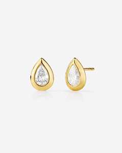 Pear Cut Lab Grown Diamond Stud <b>Earring</b> 10K 14K 18K Solid Gold Bezel Set Minimalist Push <b>Back</b> Ethical Fine Jewelry Pair Studs - Product Image 1