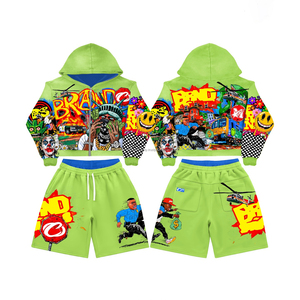 Conjunto de Sudadera con Capucha y Pantalones Cortos de Algodón para Sublimación con Logotipo Personalizado OEM, para Hombre y Mujer, Dos Piezas - Product Image 3