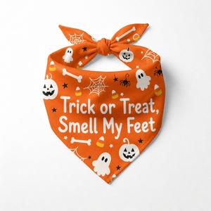Bandanas d'Halloween en gros pour animaux de compagnie – Foulards personnalisés pour chiens et chats avec imprimé citrouille et crâne orange et noir – Accessoire de festival - Product Image 3
