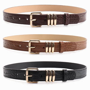 Ceinture en cuir de vache marron et noir avec boucle rectangulaire dorée, style décontracté, ceinture en cuir durable - Product Image 2