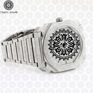 Charm Jewells Luxury Stainless Steel <b>Watch</b> 38mm Polygon Case Analog Quartz Movement <b>Diamond</b> Encrusted Folding Clasp Unisex - Product Image 3