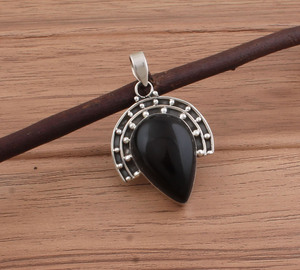 Dijes de Plata de Ley 925 con Baño de Platino y Ónice Negro, con Logotipo Personalizado, Bisel con Puntos, Estilo Vintage, Unisex, para Regalo - Product Image 1