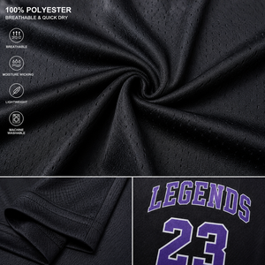 Camiseta de Baloncesto Legends 23 Morada y Negra Sublimada, Unisex para Adultos, Transpirable, de Poliéster, Ropa Deportiva - Product Image 6