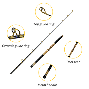 Canne à pêche en eau salée 1.65m 1.8m 1.95m 2.1m avec porte-moulinet métallique, canne à leurre en fibre de verre pour la pêche en bateau, spinning et casting, pour GT, Marlin, Sailfish - Product Image 5