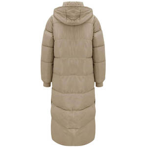 Abrigo largo de plumón beige para mujer, con cuello alto, bolsillos con cremallera, grueso, para invierno, estilo maxi. - Product Image 6