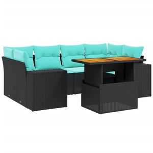 Ensemble de canapés de patio en polyrotin noir 7 pièces avec coussins, mobilier d'extérieur élégant - Product Image 2