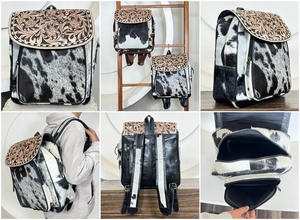 Sac à dos pour femme en cuir véritable style vintage 2026 avec rabat floral, grande capacité, sac de voyage - Product Image 3