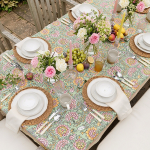 Reshma Sea Green Gud Hand Block Printed Cotton Tablecloth 180x270cm Handmade Premium Dining <b>Table</b> Cover Home Decor Gift - Product Image 6