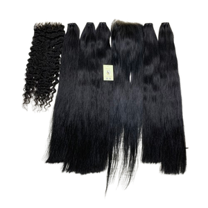 Cheveux vietnamiens bruts 6x6 HD Closure Straight Loose Deep Wave Lot de mèches noires de jais à double tirage Extensions de trame - Product Image 1