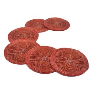 Handmade <b>Round</b> Red Beaded Coasters Cotton Placemats Home Decoration Table Mats - Product Image 2