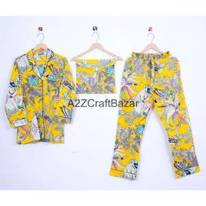 Conjunto de Pijama de Algodón 100% para Mujer, Ideal para Fiestas, Cuello en V, Manga Larga, Estampado Floral, Ropa de Dormir Cómoda para Toda Temporada - Product Image 1