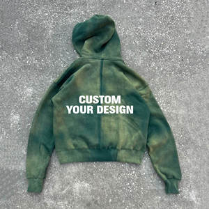 OEM Custom Acid Wash Gradient <b>Yellow</b> Zip <b>Hoodie</b> Y2K Distressed Vintage Streetwear <b>Men's</b> Hooded with Handcrafted Pearl Studs - Product Image 2