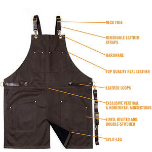 Delantal de cuero de último diseño, delantales de cuero genuino negro personalizados para hombres, delantales de cuero profesionales para cocina, venta al por mayor. - Product Image 6