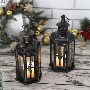 Farol de Metal Vintage, Farol Colgante con Panel de Vidrio Hecho a Mano, Decoración de Mesa para Bodas, Fiestas, Interiores y Exteriores - Product Image 2