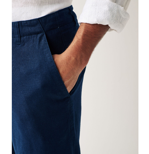 Pantalon homme en mélange lin-coton bleu marine, taille mi-élastiquée, léger, écologique, style smart casual, respirant - Product Image 2