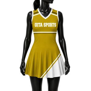 Haut de tennis sublimé blanc et or pour femme, sans manches, uniforme de sport, tenue athlétique, maillot d'entraînement, vêtement de jeu en extérieur, actif - Product Image 1