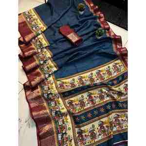 À LA MODE DOLA SOIE JACQUARD BORDER WORK SAREE AVEC CHEMISIER NON COUDU BLEU - Product Image 1