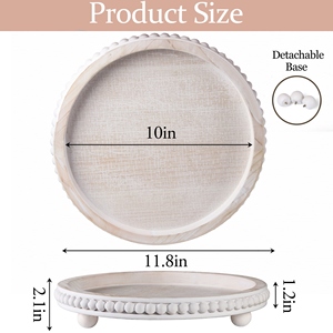 Luxury 12 inch round decorative <b>tray</b> white distressed farmhouse wood oem odm low moq factory price wholesale bulk supply - Product Image 2