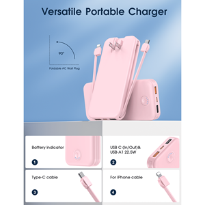 Power Bank Portatile da 12000mAh con Cavi Integrati, Caricabatterie per Telefono Cellulare, Batteria di Backup per iPhone, Stazione di Ricarica Conveniente per Telefono - Product Image 2
