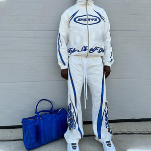 Ensemble de jogging décontracté deux pièces pour homme en tissu mémoire avec veste zippée et pantalon de survêtement, personnalisable avec logo - Product Image 1