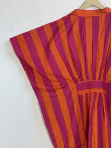 Striped Pink And Orange Maxi <b>Kaftan</b> Dress Sleeveless Loose Casual <b>Summer</b> Woven Cotton Dress - Product Image 3