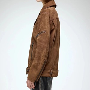 Veste en cuir véritable pour femme, en cuir de chèvre véritable, durable, mode hiver, style motard, fournisseur OEM - Product Image 5