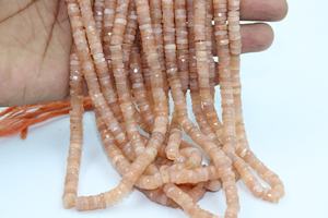 Natural Gemstone Peach Moonstone Faceted Tyre Shape <b>Heishi</b> <b>Beads</b> 6 MM Size 16 Inches Strands for Jewelry Making - Product Image 2