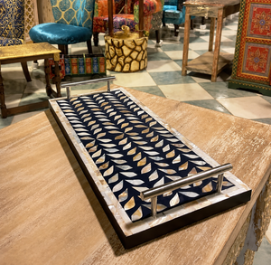 Bohemian MOP Inlay Serving Storage Tray With Metal Handles Rounded <b>Coffee</b> <b>Table</b> Serving Breakfast Vanity Tray For Homes Hotels - Product Image 6