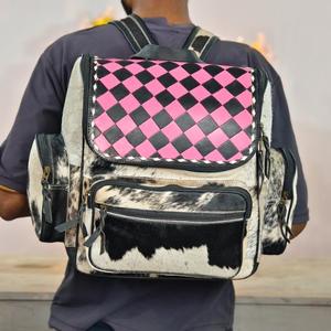 Leather Walla Genuine Leather Checkered <b>Waterproof</b> Backpack with Zipper Closure and Cosmetic Bag & Wallet Set Combo - Product Image 2