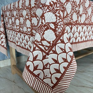 Custom Printed Waterproof Durable Luxury Dining <b>Tablecloth</b> Handmade Block Printed Cotton Linen <b>Square</b> Solid - Product Image 4