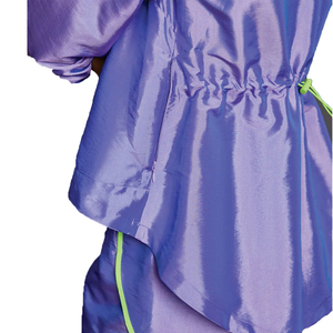 Conjunto Deportivo de 2 Piezas para Mujer, Estilo Hip Hop, Satinado, Manga Larga, Cuello Alto, Secado Rápido, Corte Holgado, Color Morado con Ribete Verde Neón, Primavera - Product Image 5