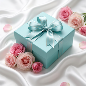 Elegant Teal Rigid Cosmetic Gift <b>Box</b> With Satin Ribbon And Gold Foil Best Wishes Print For High-End Packaging - Product Image 2
