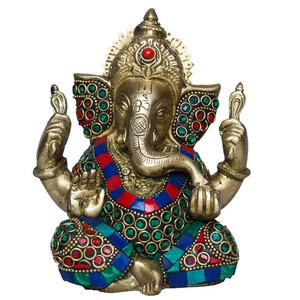 Hot Sale Luxury Handmade Gold-Plated Brass Ganesh Sculpture (Modern Antique) for Hindu <b>Temple</b> Worship Meditation Space Use Good - Product Image 1
