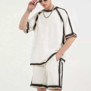 2025 nouveau été Hip Hop hommes t-shirt ensemble 2 pièces logo personnalisé Vintage court t-shirt ensemble blanc coton Shorts ensemble hommes - Product Image 2