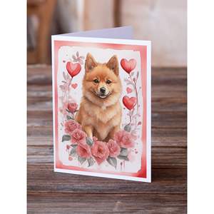 Finnish Spitz Valentine Roses Whimsical A7 Blank <b>Greeting</b> <b>Cards</b> Pack of 8 with Envelopes 5x7 <b>Note</b> Size - Product Image 2